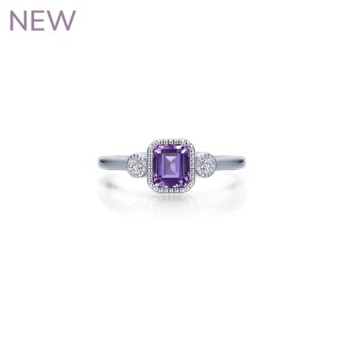 Birthstone ring in sterling silver with 0.98 ct. lab-grown amethyst, $155; Lafonn