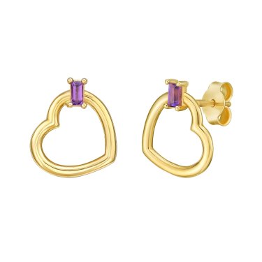 Heart earrings in 14k yellow gold with amethyst, $540; Royal Chain