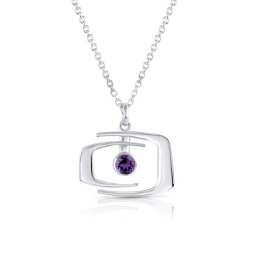 Mid-Century Modern-inspired necklace in sterling silver with amethyst, $175; Zina