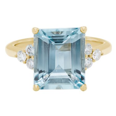 Ring in 14k yellow gold with 8.35 ct. aquamarine and 0.79 ct. t.w. diamonds, $10,500; Artistry, Ltd. 