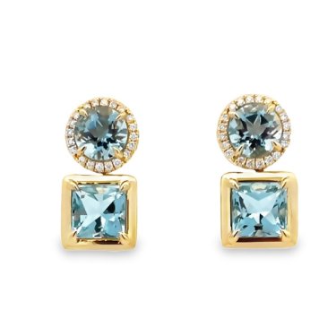 Earrings with aquamarine and diamonds, price on request; Izi Creations