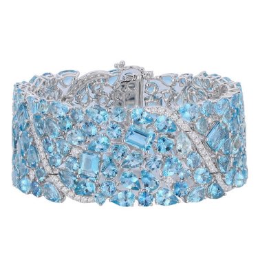 Bracelet in 18k white gold with 31.45 cts. t.w. aquamarine and 5.05 cts. t.w. diamonds, $44,590; Steven Royce