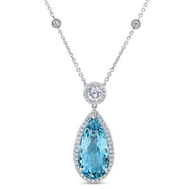 Pendant in 18k white gold with 8.36 ct. aquamarine and 0.8 ct. t.w. diamonds, $23,895; Uneek