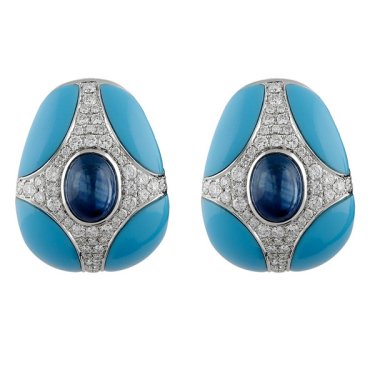 Earrings in 18k yellow gold with turquoise; 18 Carat House
