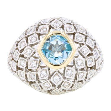 Ring in sterling silver and 14k yellow gold with blue topaz and diamonds, $4,499; Aiya Designs 