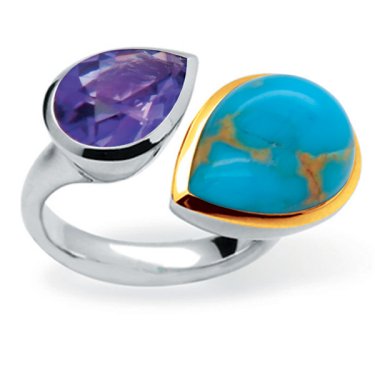 Toi et moi ring in sterling silver with turquoise and amethyst; Joryel Vera 