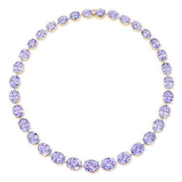 Necklace in 18k yellow gold with 106.53 cts. t.w. tanzanite, $80,000; Rahaminov