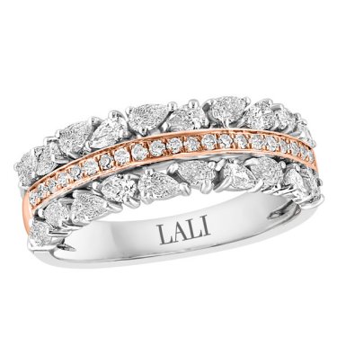 Two-tone ring in 14k white and rose gold with aquamarine and diamonds, $5,400; Lali Jewels