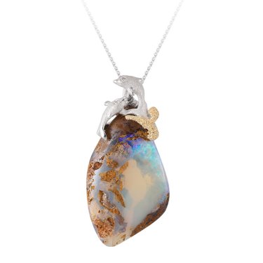 Dolphin pendant in 18k white and yellow gold with 11.86 ct. Boulder opal and 0.01 ct. t.w. diamonds, price on request; Denny Wong Designs