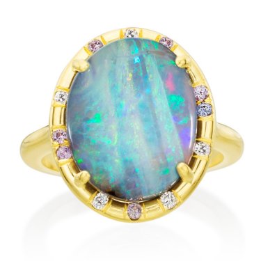 Sprinkle ring in 18k yellow gold with Boulder opal, purple sapphires, and diamonds, $4,820; Lauren K