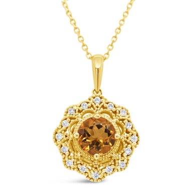 Necklace in yellow gold with 0.67 ct. citrine and 0.1 ct. t.w. diamonds