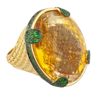 Rainbow collection ring in 18k yellow gold with 0.99.0 ct. citrine and 2.05 cts. t.w. tsavorite