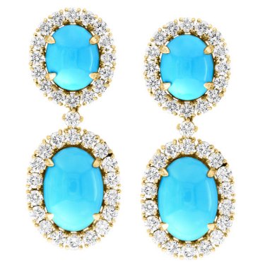 Earrings in 18k yellow gold with 16.03 cts. t.w. turquoise and 4.28 cts. t.w. diamonds, price on request; Hari Jewels