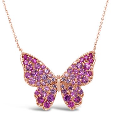 Flutter collection butterfly pendant in rose gold with sapphires, price on request; JP Diamonds