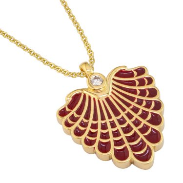 Periklista pendant in 18k yellow gold with enamel and 0.05 ct. diamond, price on request; Kouzoupis