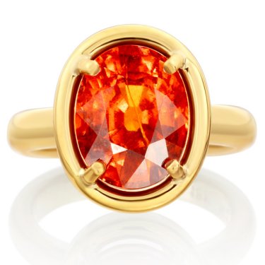 Kindle ring in 18k yellow gold with 7.99 ct. spessartite garnet, $8,360