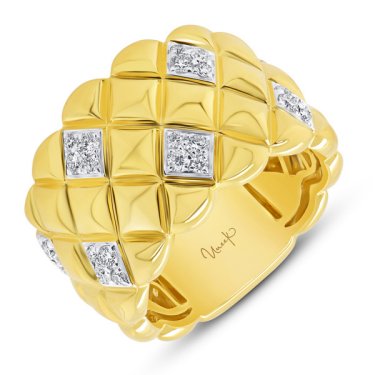 Quilt collection ring in yellow gold with diamonds, price on request; Uneek