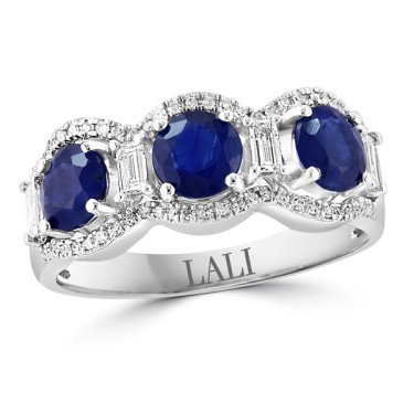 Ring in 14k white gold with sapphires and diamonds