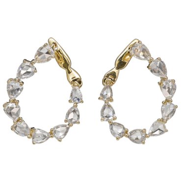 Hoop earrings in yellow gold with rose-cut diamonds