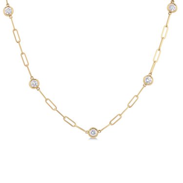 Station necklace in yellow gold with diamonds, price on request; Ashi Diamonds 
