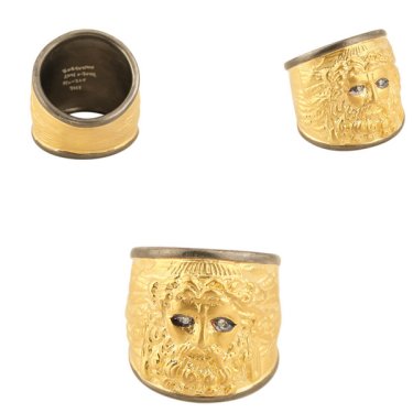 Bacchus the wine God ring in 22k yellow gold with diamonds, price on request; Kurtulan 