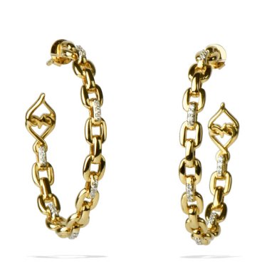 Hoop earrings in 18k yellow gold with 1.25 cts. t.w. diamonds, $3,760; Lolovivi 