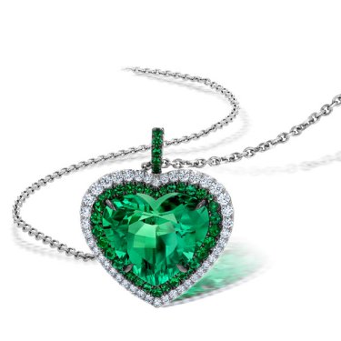 Heart pendant in platinum with 11.94 ct. Colombian emerald and diamonds, price on request; Pompos 