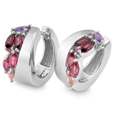 Hoop earrings in 14k white gold with pink tourmaline