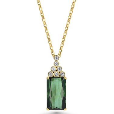Pendant in 14k yellow gold with 9.85 ct. green tourmaline and 0.42 ct. t.w. diamonds