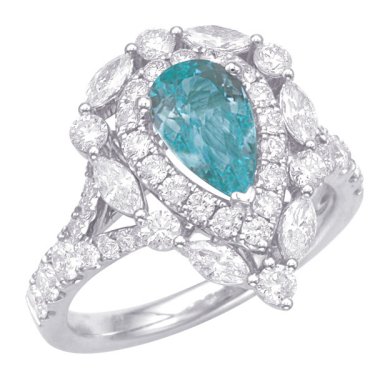 Ring in 18k white gold with 1.14 ct. Paraiba and 1.41 cts. t.w. diamonds
