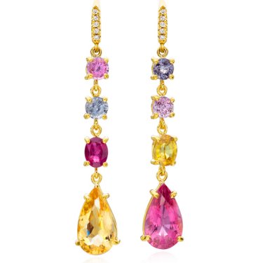 Joyce earrings in 18k yellow gold with 9.54 cts. t.w. tourmaline and beryl, and 0.07 ct. t.w. diamonds, $5,060; Lauren K 