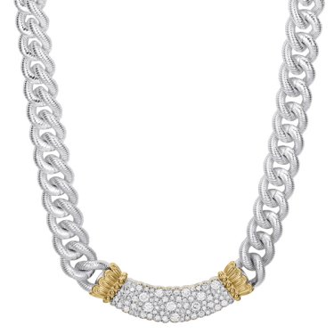 Multi-Pavé collection necklace in sterling silver and 14k yellow gold with 2.1 cts. t.w. diamonds, $14,350; Vahan  