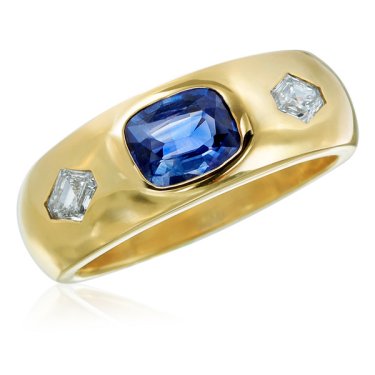 Domed ring in 14k yellow gold with 1 ct. sapphire and 0.56 ct. t.w. diamonds