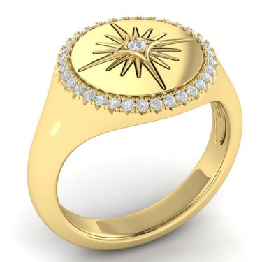 Starburst signet ring in yellow gold with 0.21 ct. t.w. diamonds