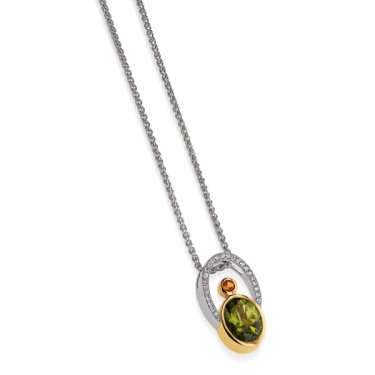 Signature pendant in 18k white and yellow gold with peridot, citrine, and diamonds