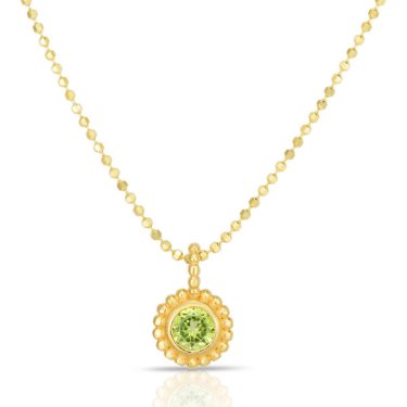 Popcorn petite gem pendant in 14k yellow gold with peridot