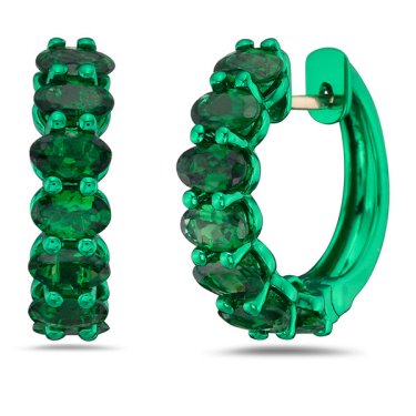 Hoop earrings in 14k and green electro plating with peridot