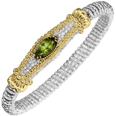 Bangle in sterling silver and 14k yellow gold with peridot and 0.18 ct. t.w. diamonds
