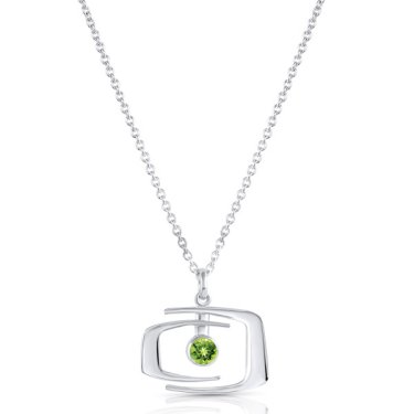 Mid Century Modern inspired pendant in sterling silver with peridot