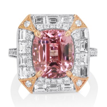 Ring in 18k rose and white gold with 5.98 ct. pink tourmaline