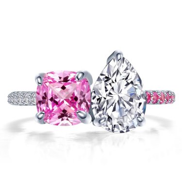 Toi et moi ring in sterling silver bonded with platinum