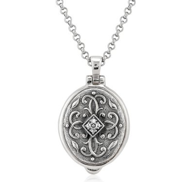 Arabesque oval locket in sterling silver with 0.04 ct. t.w. diamonds