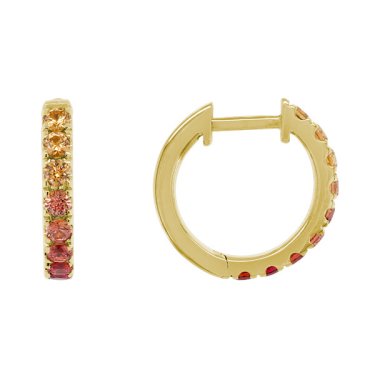 Huggie earrings in 14k yellow gold with 0.51 ct. t.w. yellow, orange, and red sapphires