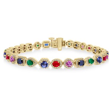 Rainbow bracelet in 14k yellow gold with mixed gemstones
