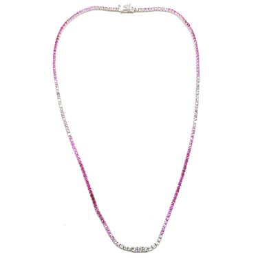 Tennis necklace in 18k white gold with 6.8 cts. t.w. sapphires and 0.5 ct. t.w. diamonds