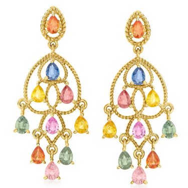 Earrings in 18k yellow gold-plated sterling silver with 3.58 cts. t.w. multicolor sapphires