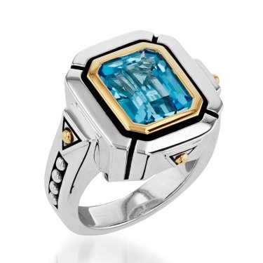 Sahara ring in 14k yellow gold and sterling silver with blue topaz