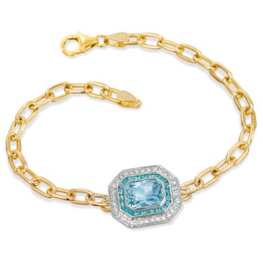 Bracelet in 14k yellow and white gold with aquamarine, Paraiba tourmaline, and diamonds