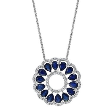 Pendant in 14k white gold with sapphire and diamonds