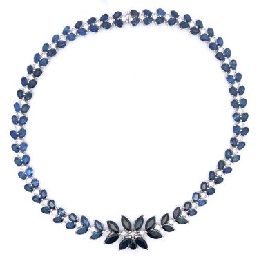 Necklace in 14k white gold with 6.64 cts. t.w. sapphires and diamonds